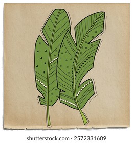 illustration of desi retro (Indian) art style banana leaf.