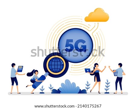 Illustration design of 5g connected to internet, search engines, cloud for ease of work and communication activities. Vector can be used to page, web, website, poster, mobile apps, ads, flyer, card