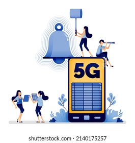 Illustration Design von 5g Internet verbunden mit mobilen und täglichen Aktivitäten wie Erinnerungen und Zeitplan Erinnerungen. Vektorgrafik kann für Web, Website, Poster, mobile Apps, Anzeigen, Flyer, Visitenkarte verwendet werden