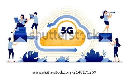 Illustration design of 5g makes email communication easier with cloud networks that integrate with cloud. Vector can be used to web, website, poster, mobile apps, brochure ads, flyer, business card