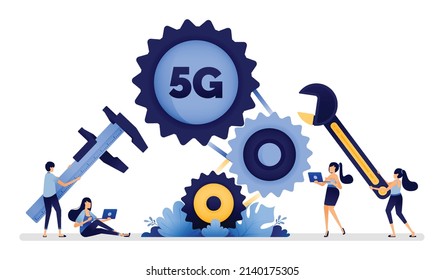 Illustration design of 5g network repair and maintenance for faster and better network access. Vector can be used to landing page, web, website, poster, mobile apps, brochure ads, flyer, business card