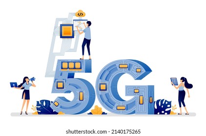 Illustration design of 5g with optical network cables that surround and stick together to form a network. Vector can be used to web, website, poster, mobile apps, brochure ads, flyer, business card