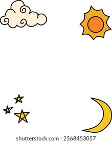 Illustration design about celestial bodies. Star, month, clouds, and sun.