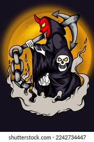 illustration design about a grim reaper carrying a terrible sword
