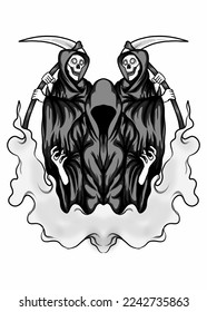 illustration design about a grim reaper carrying a terrible sword