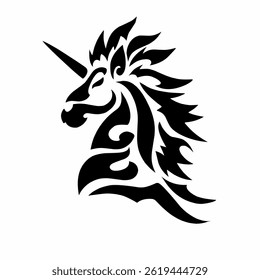 illustration design abstract tribal art unicorn horse head with horn. Suitable for tattoo design logo symbol