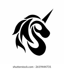 illustration design abstract tribal art unicorn horse head with horn. Suitable for tattoo design logo symbol