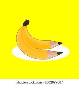 illustration design, abstract two bananas whose ends are pencils