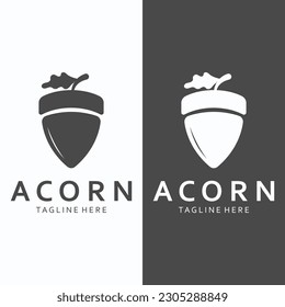 Illustration Design of Acorn with Leaves. Acorn Icon in Flat Style.