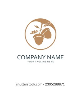 Illustration Design of Acorn with Leaves. Acorn Icon in Flat Style.