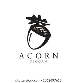 Illustration Design of Acorn with Leaves. Acorn Icon in Flat Style.