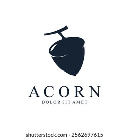 Illustration Design of Acorn with Leaves. Acorn Icon in Flat Style.