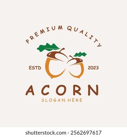 Illustration Design of Acorn with Leaves. Acorn Icon in Flat Style.