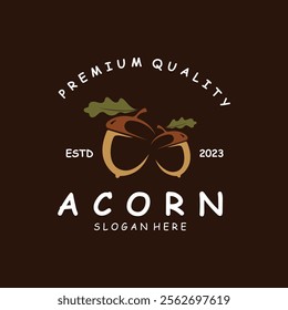 Illustration Design of Acorn with Leaves. Acorn Icon in Flat Style.