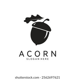 Illustration Design of Acorn with Leaves. Acorn Icon in Flat Style.