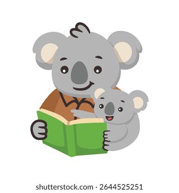 Illustration Design of Adult Koala Character Reading with Her Child