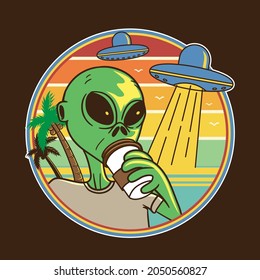 Illustration Design Alien Drink Coffee Beach Stock Vector (Royalty Free ...