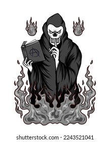 illustration design of angel of death carrying book and fire
