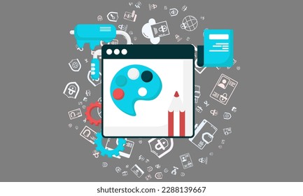 illustration of design application display on computer, software for drawing