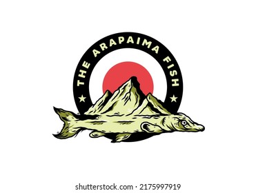 Diseño ilustrativo de un pez y montaña Arapaima