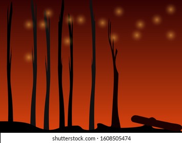 Illustration design of the Australia forest fires are gone. Vector illustration with silhouette Forest fires on dark background.