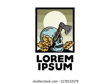 Illustration design of an ax stuck in the skull