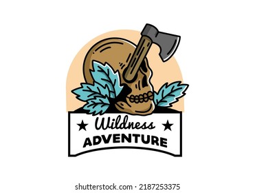 Illustration design of an ax stuck in the skull