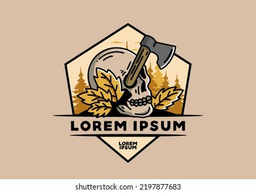 Illustration design of an ax stuck in the skull