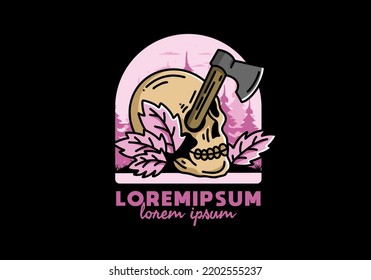 Illustration design of an ax stuck in the skull
