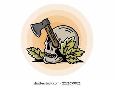 Illustration design of an ax stuck in the skull
