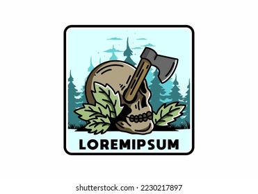 Illustration design of an ax stuck in the skull