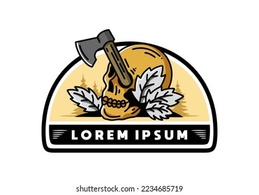 Illustration design of an ax stuck in the skull
