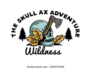 Illustration design of an ax stuck in the skull