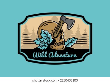Illustration design of an ax stuck in the skull