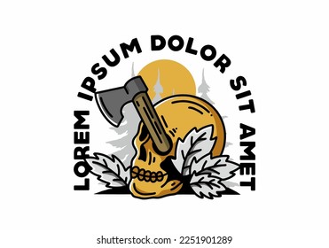 Illustration design of an ax stuck in the skull