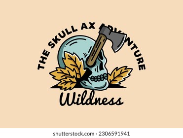 Illustration design of an ax stuck in the skull