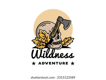 Illustration design of an ax stuck in the skull
