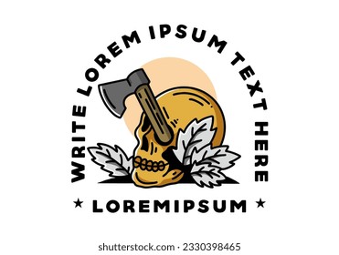 Illustration design of an ax stuck in the skull