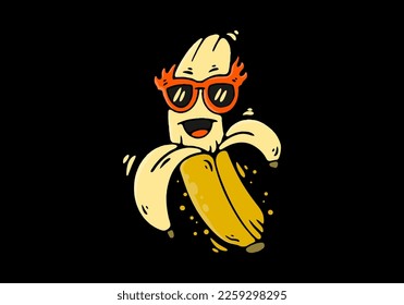 Illustration design of a banana character wearing sunglass
