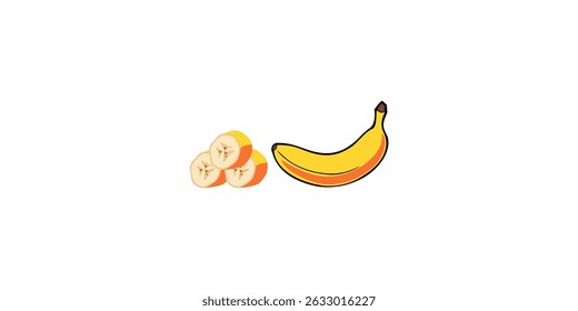 illustration design of banana fruit and its slices