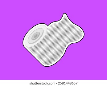 Illustration design of bandage roll icon, part of first aid kit, medical necessity for external wound covering, 3d realistic flat icon vector, sticker style design with purple background