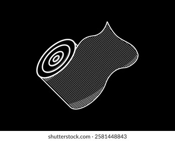 Illustration design of bandage roll icon, part of first aid kit, medical necessity for external wound covering, icon vector with white outline only isolated black background