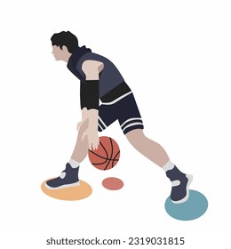 Illustration design of basketball players. Basketball playing actions,driblings and character design. Vector flat on white background.
