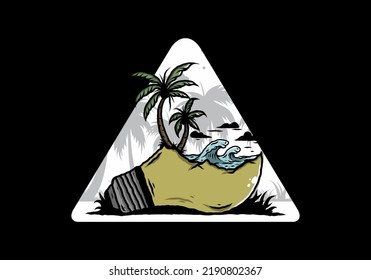 Illustration design of a Beach landscape on bulb lamp