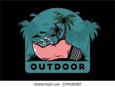 Illustration design of a Beach landscape on bulb lamp