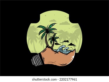 Illustration design of a Beach landscape on bulb lamp