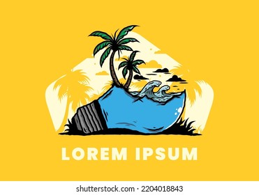 Illustration design of a Beach landscape on bulb lamp