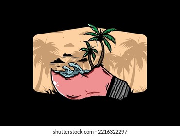Illustration design of a Beach landscape on bulb lamp