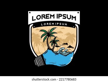 Illustration design of a Beach landscape on bulb lamp