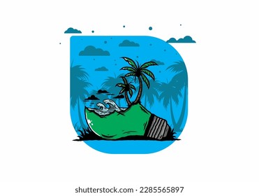 Illustration design of a Beach landscape on bulb lamp